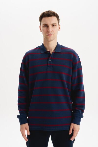 Arma Ar-Ma Men's Polo Collar Sweatshirt, Unprinted, Striped, Buttoned, Withou...