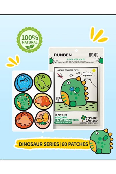 RUNBEN Bitkisel Yağlı Sinek, Böcek Kovucu Bant Sticker - Dino (6 Yağlı)