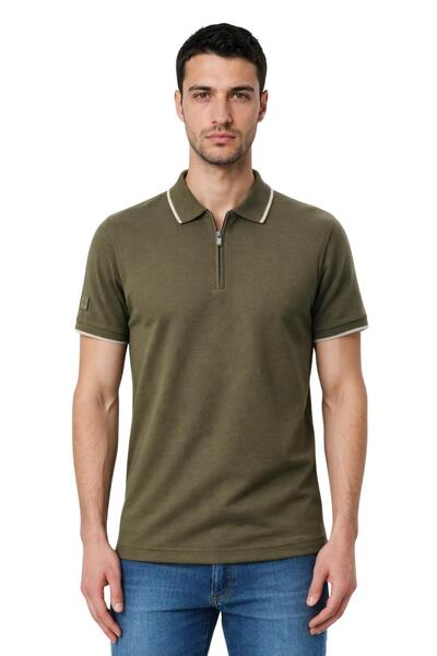 Arma Ar-Ma Men's Polo Collar T-Shirt Without Print Basic Collar Zippered Regu...