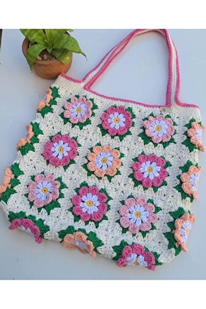 ARTTMACRAME Floral Knitted Bag Large Size Handmade Summer Shoulder and Beach Bag