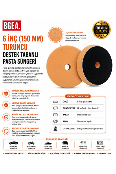 6 inç 150 mm Turuncu Destek Tabanlı Pasta Süngeri