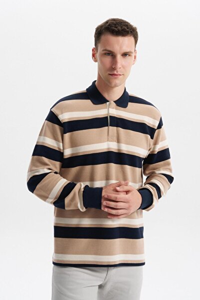 Arma Ar-Ma Men's Polo Collar Sweatshirt, Unprinted, Striped, Buttoned, Withou...