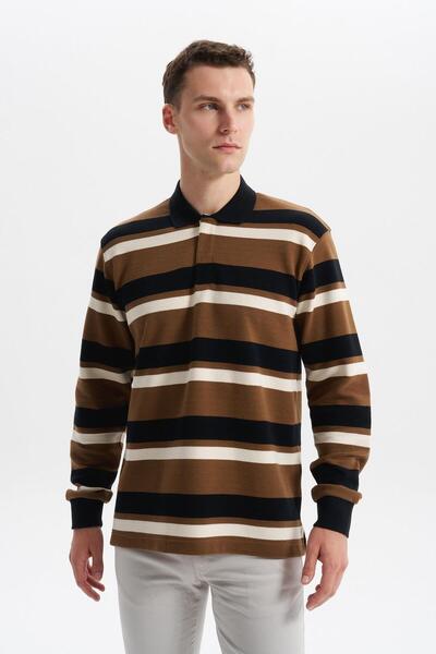 Arma Ar-Ma Men's Polo Collar Sweatshirt, Unprinted, Striped, Buttoned, Withou...
