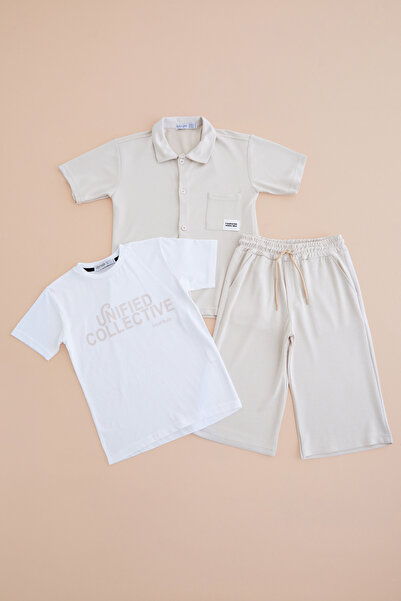 Fulla Moda Buttoned Pique Fabric Capri Boys' 3-Piece Set