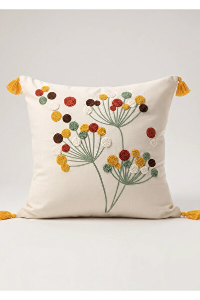 Comfort Craft Punch Embroidered Burlap Flower Motif Cushion Cover - 43X43 cm ...