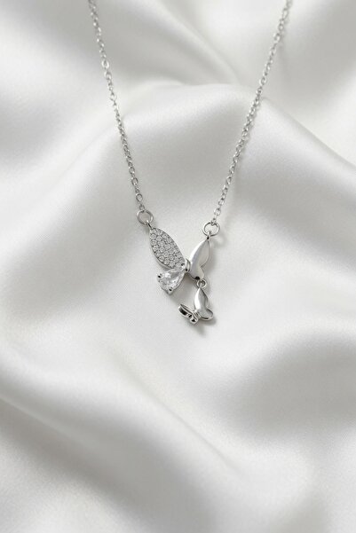 Jadem Gold 316L Steel Chain Silver Color Butterfly Model Women's Necklace