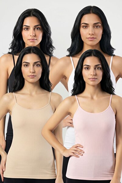 fevien 4-Pack Women's 95% Cotton Thread Strap Ribbed Undershirt Flexible Brea...