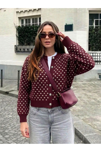 miratriko Cardigan de damă cu nasturi cu buline