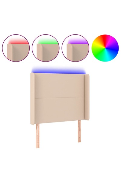 vidaxl Tăblie de pat cu LED cappuccino 93x16x118/128cm piele ecologică