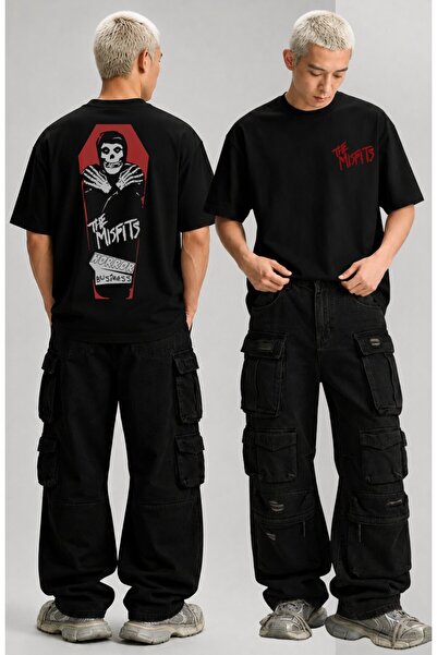 Fuddy Moda Tricou unisex Misfits Horror Business cu imprimeu pe spate, cu gul...