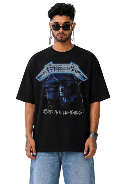 Fuddy Moda Unisex Metallica Album Printed Crew Neck T-Shirt, Oversized Rock B...
