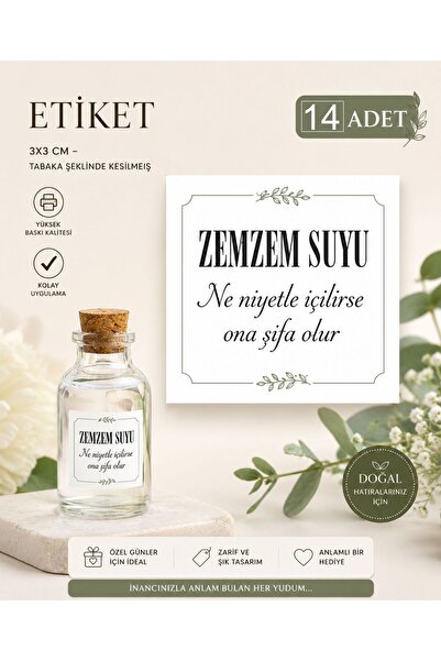 43 cici süsler organizasyon Zemzem Şişesi Etiketi 14 Adet 3x3 cm Sticker