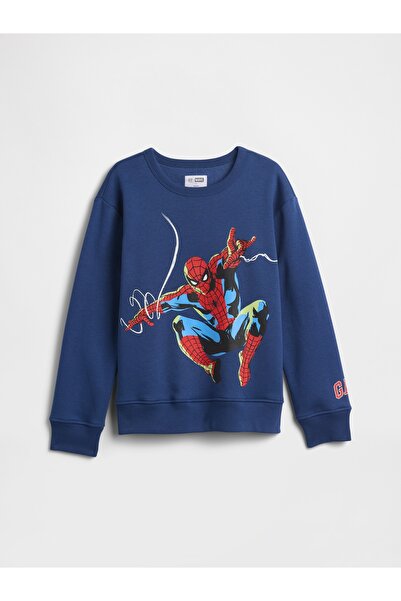 GAP Erkek Çocuk Koyu Mavi Marvel Spider-Man Relaxed Grafik Baskılı Sweatshirt