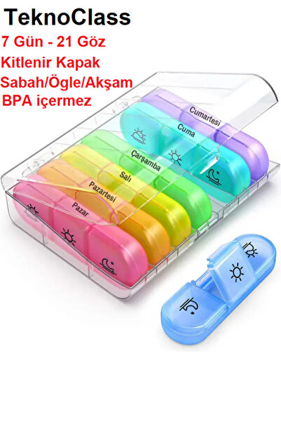 TeknoClass Haftalık Hap İlaç Vitamin Saklama Kutusu Kabı Taşınabilir 7 Günlük...