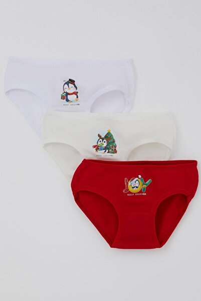 Katamino Girl's Slip 3-Piece New Year's Themed Cute Penguin Printed 1-10 Year...