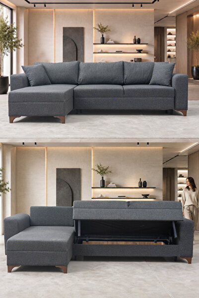 Edsy İndes Comfort Köşe Koltuk Takımı Sandıklı Gri