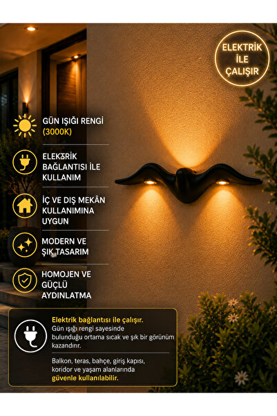 Natiorj Yarasa Model Elektrikli Aplik Salon Yatak Odası Bahçe Tablo Aplik Şık