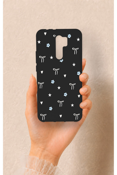 Vip Case Redmi 9 Uyumlu Mini Fiyonk Siyah Desenli Silikon Kılıf