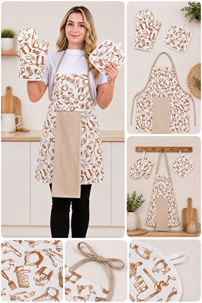 MODAKA Home Collection 4’lü Mutfak Seti Su Geçirmez Önlük Fırın Eldiveni Tuta...