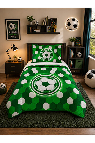 HOMESSA Green and White Fan Children's Room Single Pique Bedspread