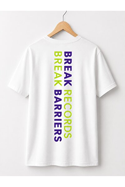SİBELİZE White Break Records Break Barries Back Printed Oversize Unisex T-Shirt
