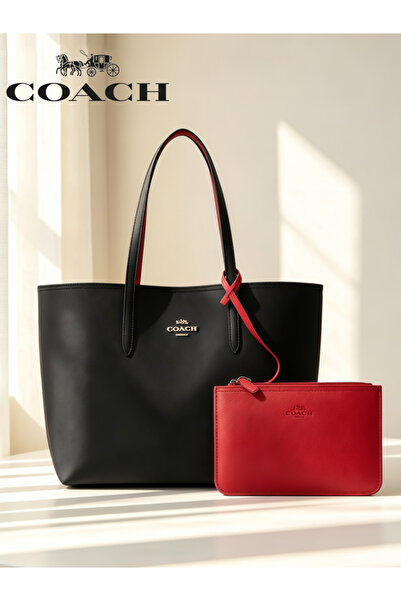 Coach New York حقيبة يد نسائية كبيرة السعة ذات وجهين بلونين، حقيبة كتف وحقيبة...