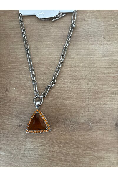 ELUNE İSTANBUL & Milano Amber Stone Triangle Necklace – Vintage Silver Color ...