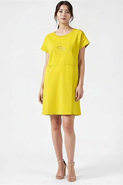 penyebizden Women's Stone Detailed 2 Thread Dress-Yellow
