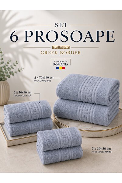 RALEX PUCIOASA Set de 6 prosoape premium cu bordură grecească, 100% bumbac, 5...