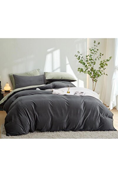 Sedefen Duvet Cover Set Reversible Plush Warm 220x240cm + 2 Pillowcases – Gre...