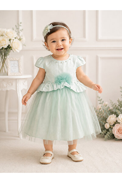 MODA NUR Bebek Tüllü Elbise Mint Yeşili
