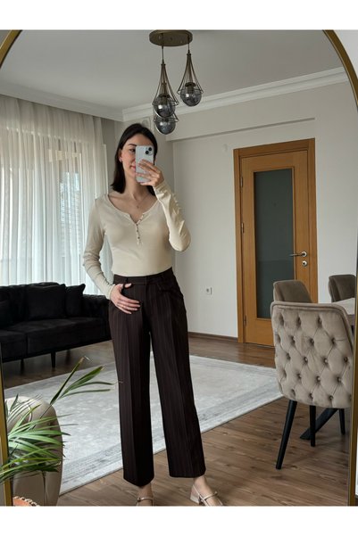 JANEL Pencil Straight-Leg Trousers - Brown