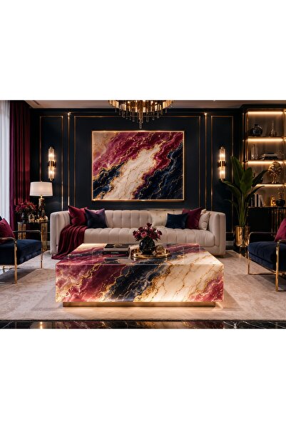 Altat Home LED Işıklı Oniks Desenli Cam Orta Sehpa Modern Salon Masası