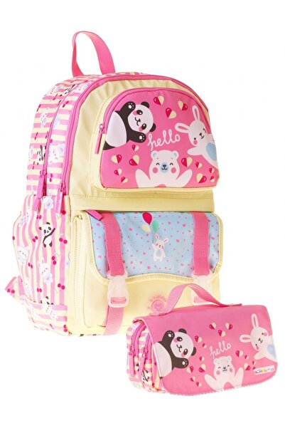KAUKKO Kids Hello Yellow - Pink Girls' Elementary School Backpack and Pencil ...