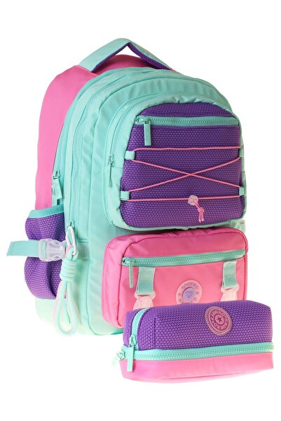 KAUKKO Set rucsac școlar și geantă pentru creion pentru fete, verde - violet ...