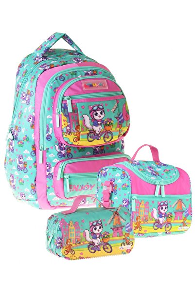 KAUKKO Kids Cat Bike (Green - Pink Color) Girls' Triple Primary School School...