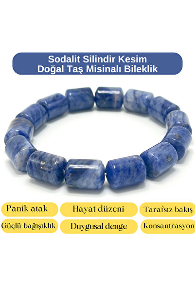 YILDIZ DOĞAL TAŞ Certified Sodalite Cylinder Cut Natural Stone Bracelet