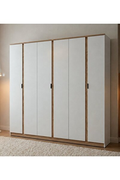 Noiss Home Decor Asel 6 Kapaklı Raflı Elbise Dolabı Yatak Odası Gardırop