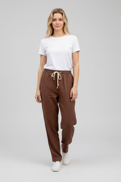 STRAVON Women's Organic Cotton Muslin Palazzo Pants High Waist Lightweight Fabric