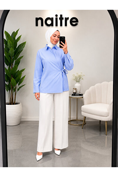 naitre Side-Tied Double-Breasted Poplin Shirt