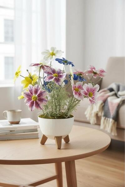Nettenevime Yapay Çiçek Renkli Gerbera Papatya Salon Çiçeği Zigon Saksıda Yap...
