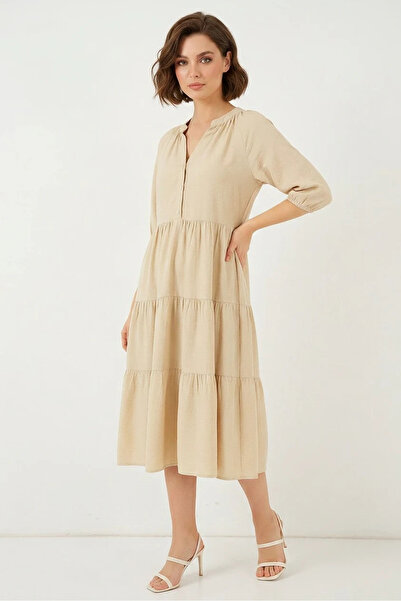 Şeker Portakalım Women's V-Neck Gathered Waist Ruffled Buttoned Short Sleeve ...