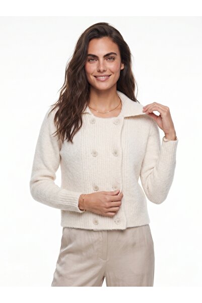 ONLOOX Stone Soft Textured Polo Collar Acrylic Blend Long Sleeve Buttoned Kni...