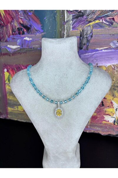 Tasarım BLUE TOPAZ DOĞAL TAŞLI 925 AYAR GÜMÜŞ KOLYE