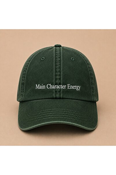 WeavedCo Main Character Energy Written Vintage Washed Hat (Not Printed, Embro...