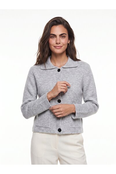 ONLOOX Gray Acrylic Blended Flexible Textured Baby Collar Plain Cut Buttoned ...