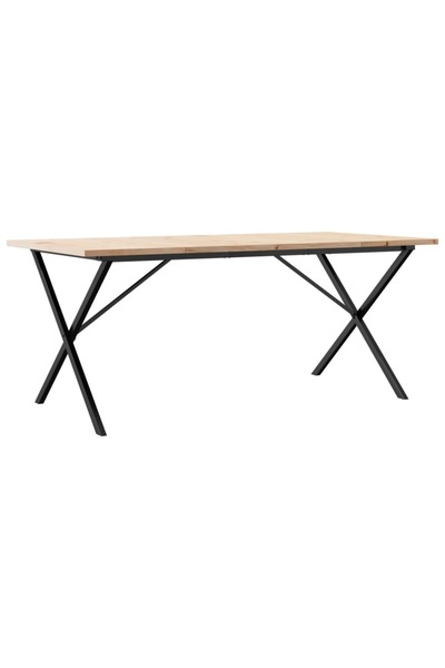 vidaxl Masă bucătărie, cadru X, 180x90x75,5 cm lemn masiv pin și Oţel
