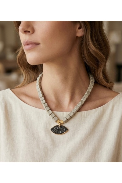 Hello Neo Jewelry El Yapımı Seramik Boncuk Ve Koyu Kahverengi Seramik Kolye U...