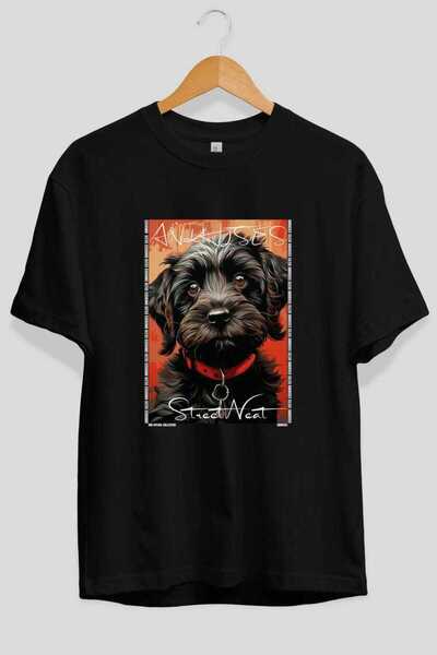 Ankhises تي شيرت Dog For Love 27 مطبوع عليه صورة كلب باللون الأسود مقاس كبير ...