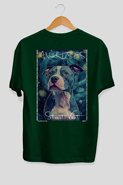 Ankhises Tricou verde supradimensionat cu imprimeu Dog For Love 20, 100% bumb...